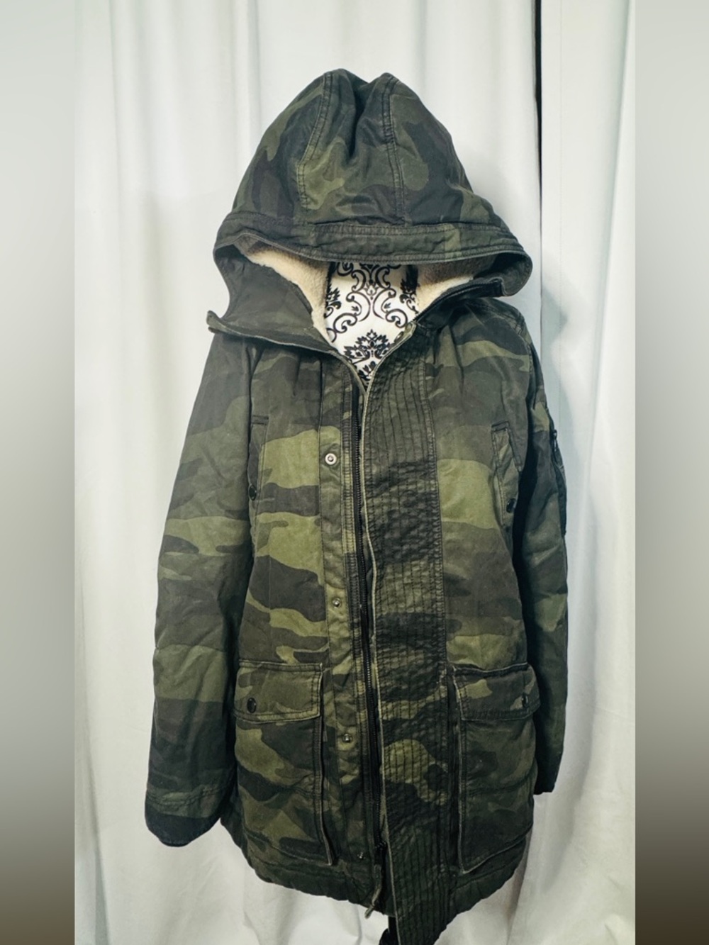 Hollister Green Camo Hooded Field Jacket
